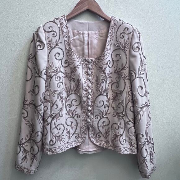 La Belle Fashion 2 Piece Cream Dress & Jacket Mother of Bride Formal Beaded Coat - Picture 6 of 8